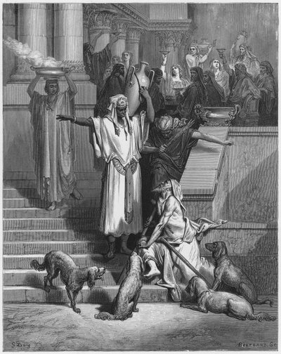 ギュスターヴドレバイブル：金持ちのドアに立つラザロ 作： Gustave Dore